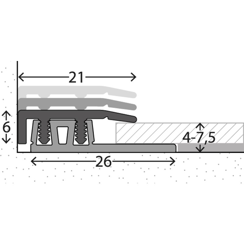 Afbeelding van Afsluitprofiel (N) PVC 21mm Edelstaal-Mat 4-7,5mm 270cm - nr. 324 | 3242014270