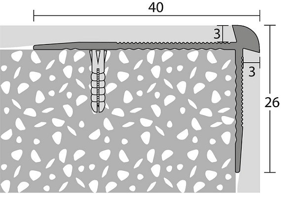 Afbeelding van Traprandprofiel PVC 3mm 500cm!! Zilver 40x26mm 10x500cm - nr. 187 | 1871311500