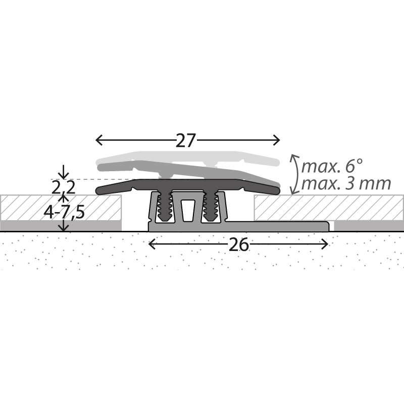 Afbeelding van Overgangsprofiel (N) PVC 27mm Edelstaal-Mat 4-75mm 270cm - nr. 322 | 3222014270