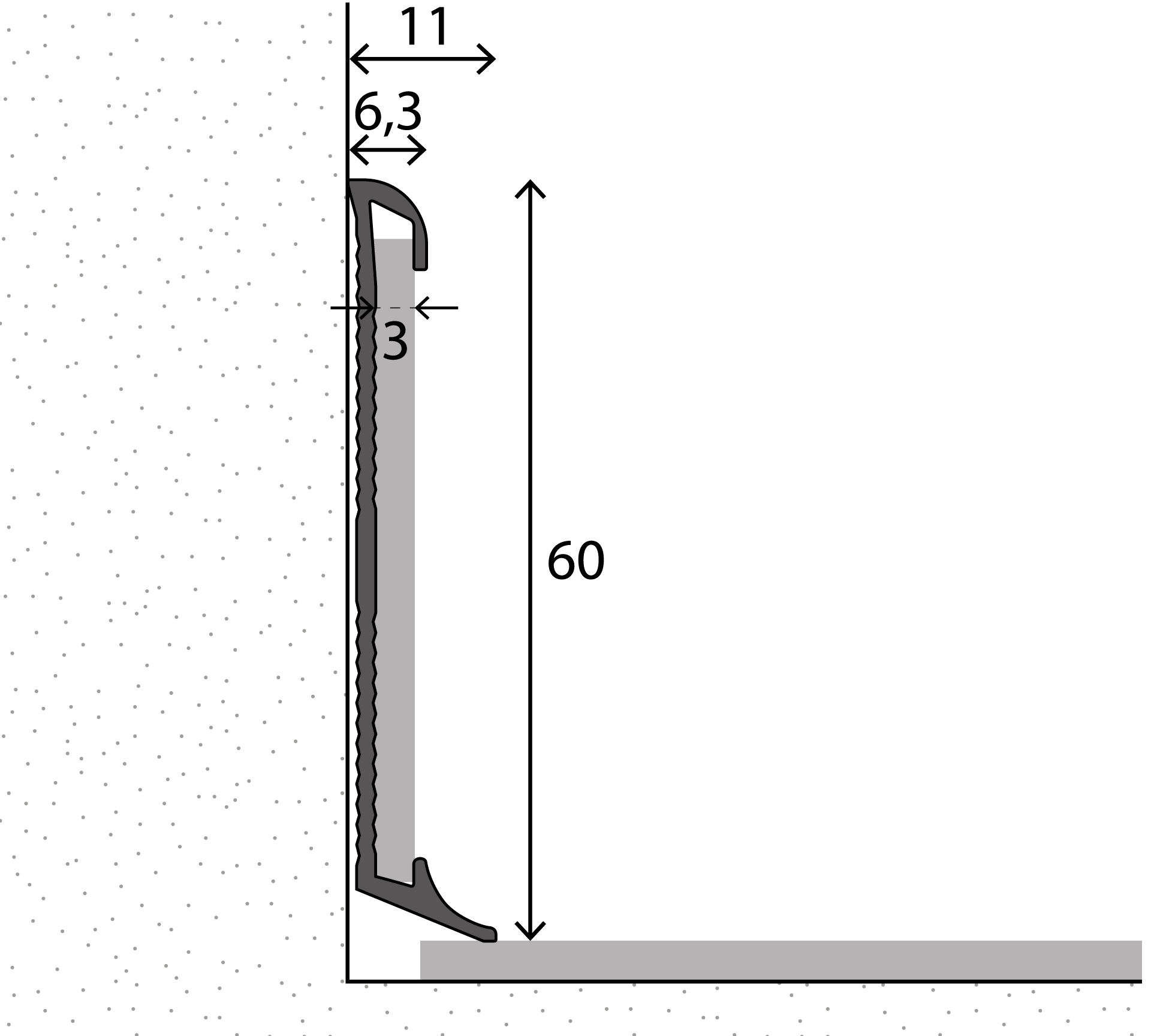 Afbeelding van Wandprofiel nr. 60mm v. PVC inleg aluminium 10x270cm - nr. 378 | 3782011270